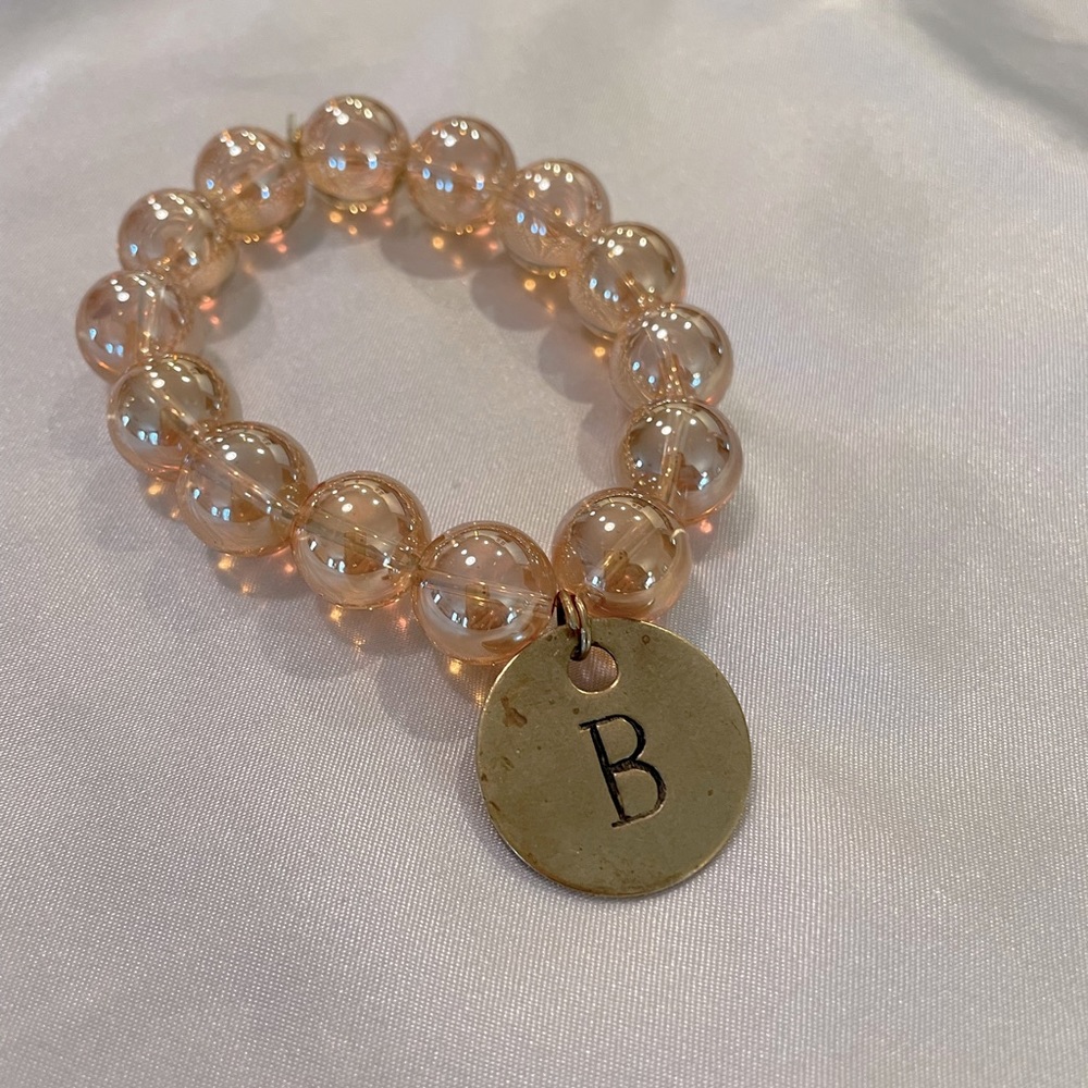 Powerbeads by Jen stretch iridescent quartz gold bead bracelet